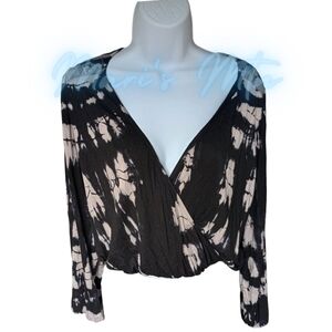 NWT Gypsy 05 Wrap Top Black Natural Tie Dye Bamboo Long Sleeve Blouse XS